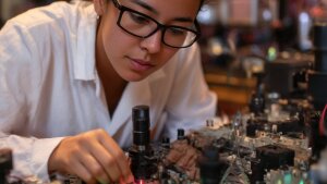 Photonics student at a lab training within the EU Phortify project.