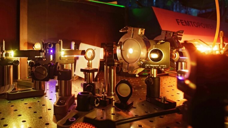 Femtosecond laser lab in action.